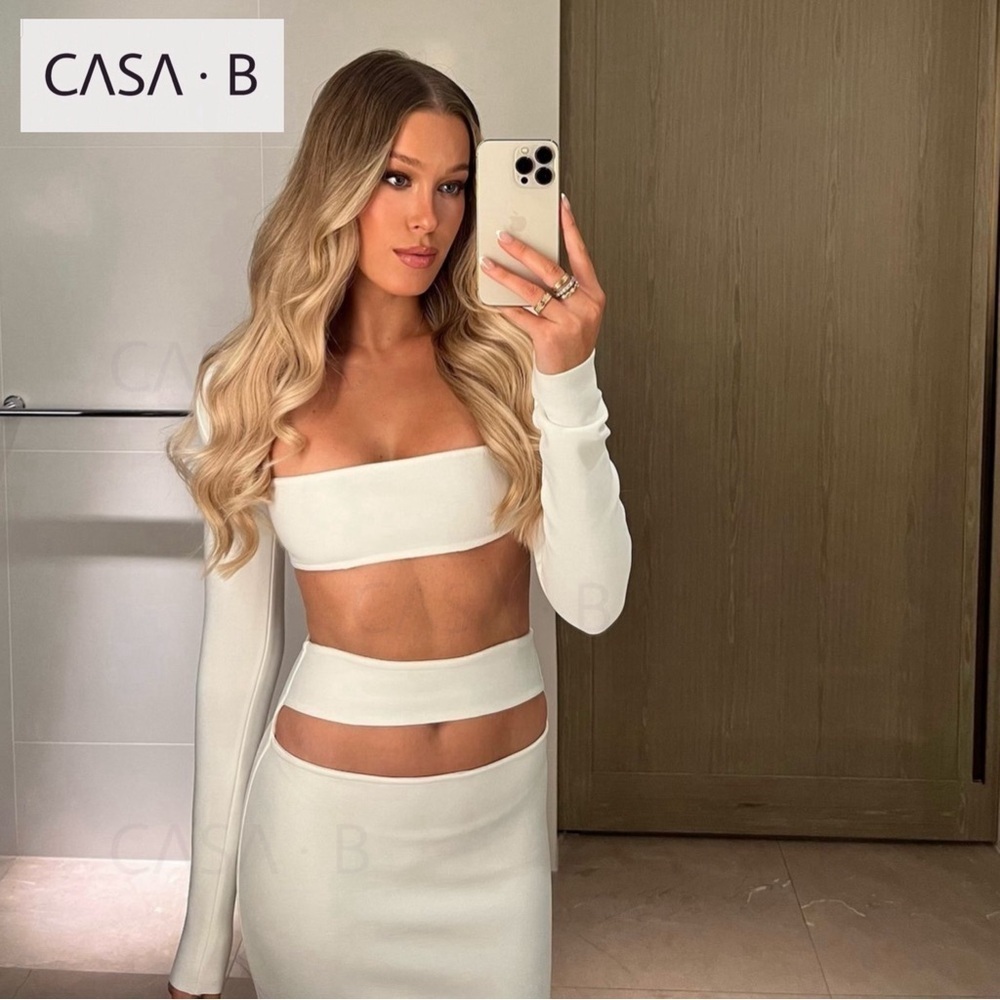 5⭐️CASA B |Blair Bandage Long Sleeve Crop Top and Cut-Out Skirt Dress Set- White